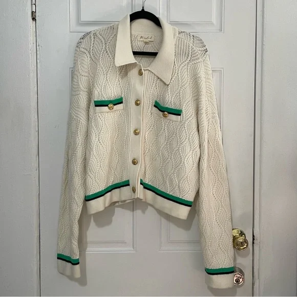 Marled Cream green Stripe Knitted Sweater Size XL